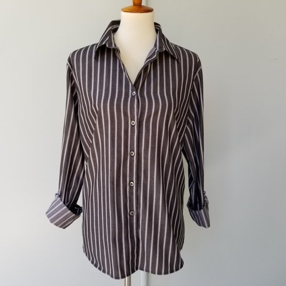 Foxcroft Tops - Foxcroft Wrinkle Free Striped Blouse Shirt Sz 16
